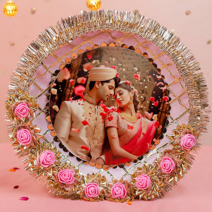 Personalised Karwa Chauth Thali Set | Custom Photo Steel Thali