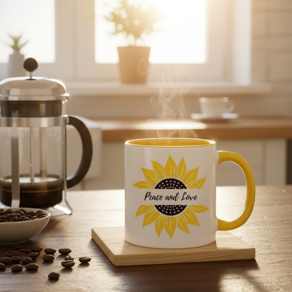 Moskai Sunflower Theme Personalised Mug | White & Yellow | 11oz Coffee Cup