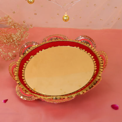 Karwa Chauth Thali Set with Cover | Red Mirror Finish Steel Thali
