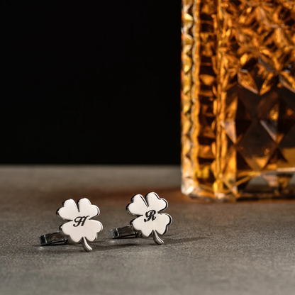 Moskai Personalized Four-Leaf Clover Initial Cufflinks