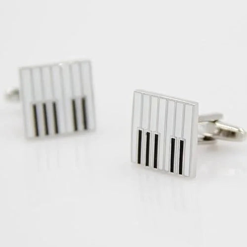 Piano Key Cufflinks for Men Formal | Music Theme Silver Enamel Cufflink Set | Luxury Formal Wedding Office Party Accessories | Music Lover Gift for Husband Groom Father Musician Artist Men’s Jewelry