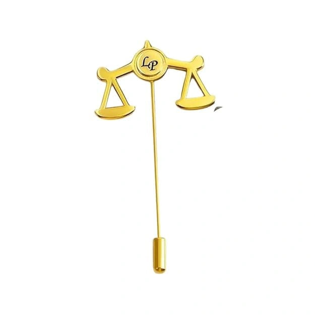 Personalized Scales of Justice Lapel Pin – Custom Initial Lawyer Brooch for Advocates & Judges