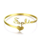 Personalised Name Cuff Bracelet for Women & Girls | Customised Name Kada Bangle with Heart | Stainless Steel Gold Plated Personalised Jewellery Gift for Her