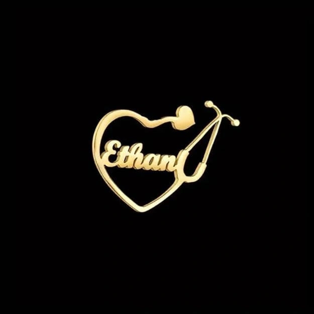 Personalized Heart Shape Stethoscope Name Brooch – Custom Medical Lapel Pin