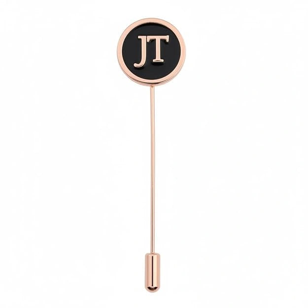 Personalized Initial Enamel Lapel Pin - Custom Gold Monogram Letter Brooch for Men & Women (Black & Gold)