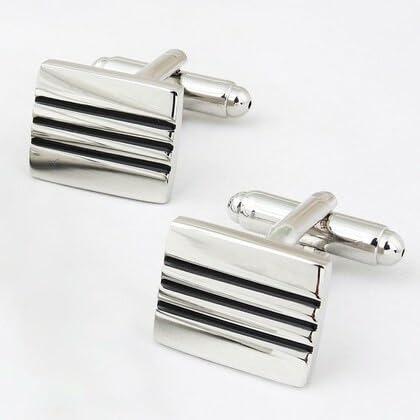 Moskai Silver Finish Striped Enamel Square Cufflinks & Tie Clip Set