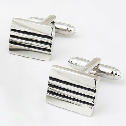 Moskai Silver Finish Striped Enamel Square Cufflinks & Tie Clip Set