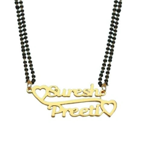 Custoimsed Double Heart Couple Name Mangalsutra – Custom Gold Plated Pendant