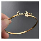 Personalised Name Cuff Bracelet for Women & Girls | Customised Name Kada Bangle with Heart | Stainless Steel Gold Plated Personalised Jewellery Gift for Her