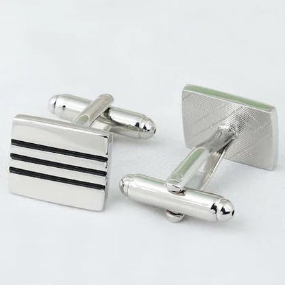 Moskai Silver Finish Striped Enamel Square Cufflinks & Tie Clip Set