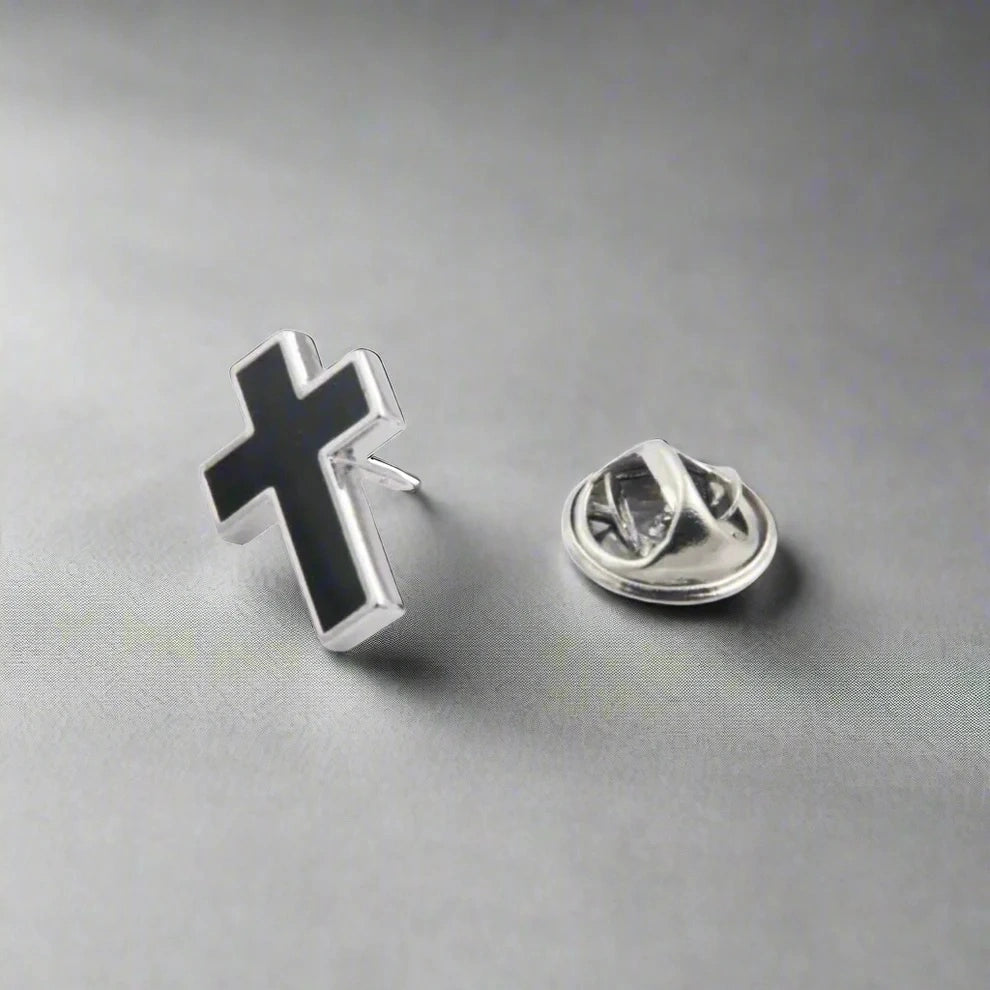 Elegant Men’s Black Cross Brooch - Religious Faith Lapel Pin in Premium Brass- Christian Wedding & Suit Accessory Gift