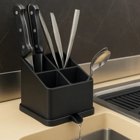 3D Printed Cutlery Holder with Water Drainage | Kitchen Organizer | Eco-Friendly 3-PLA Material