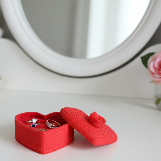 3D Printed Heart Shape Jewellery Box | Red Rose Design Organizer | Moskai Love Valentine Collection