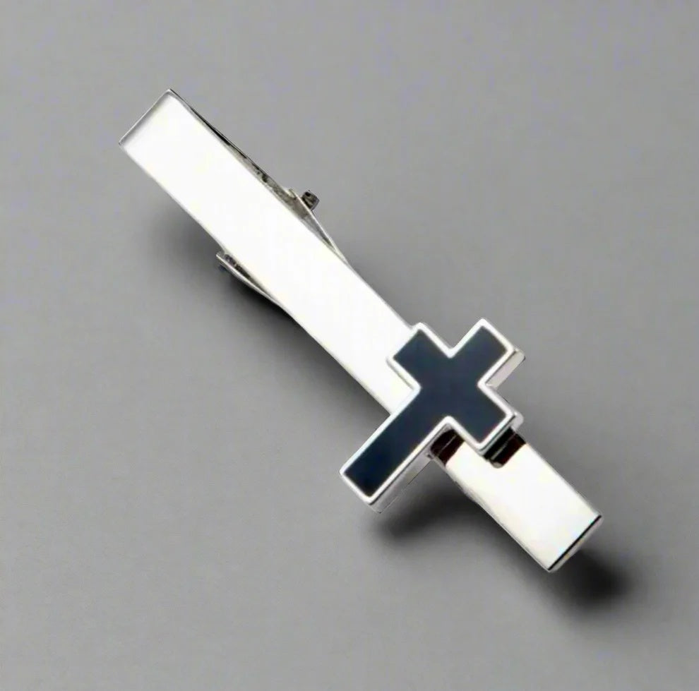 Premium Men’s Black Cross Cufflinks & Tie Clip Combo Set- Luxury Christian Gift Set for Weddings & Office Wear