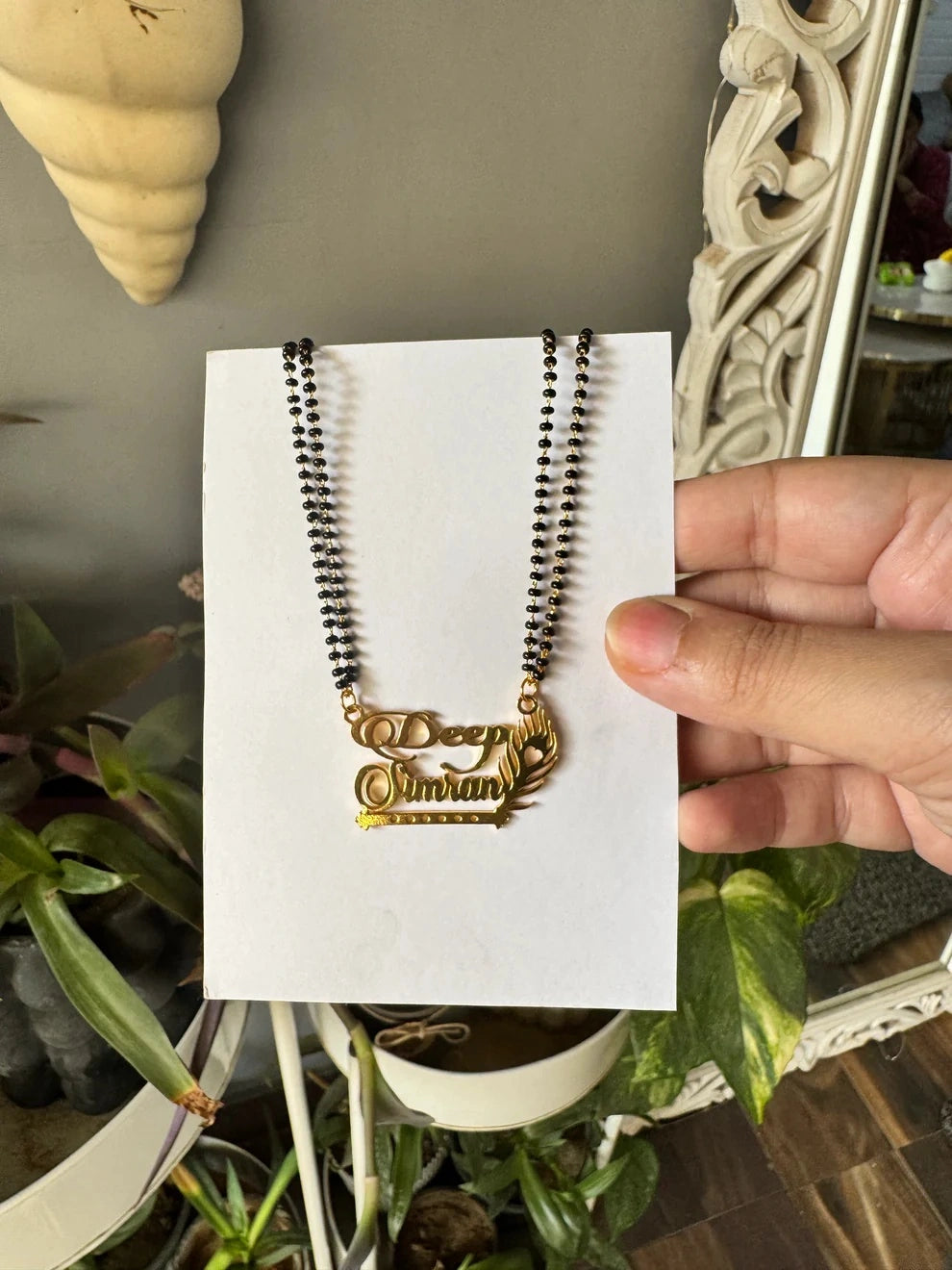 Personalized Peacock & Flute Couple Name Mangalsutra – Gold Plated Traditional Jewelry