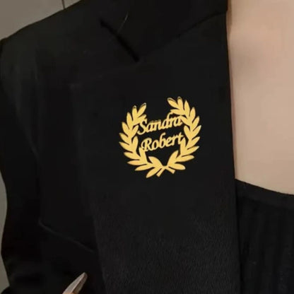 Infinity Bond Laurel Wreath Personalised Couple Name Brooch Pin for Men & Women