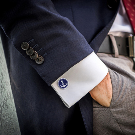 Anchor Cufflinks with Enamel for Men | Nautical Theme Cufflinks | Custom Ocean-Inspired Accessory for Groom, Sailor, or Formal Wear