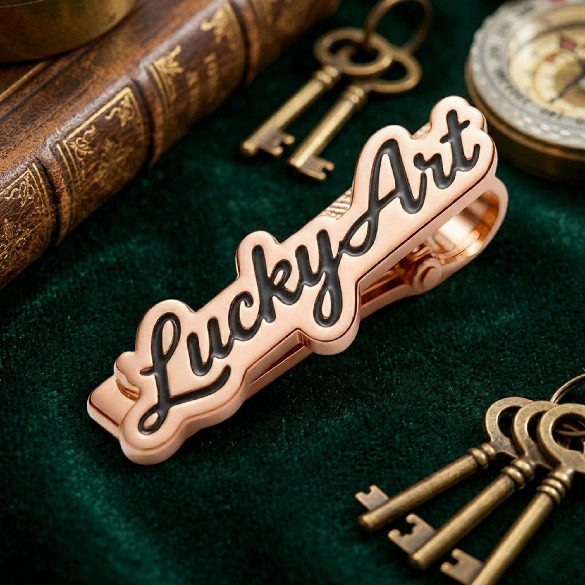 Customized Name Engraved Tie Pin with Black Inlay for Men