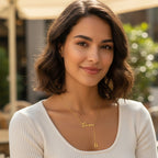 Custom Script Name & Initial Y-Lariat Necklace – Personalized Lariat Nameplate with Drop Alphabet Letter