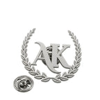 Gold Laurel Wreath Monogram 'AK' Crest Brooch Pin for Suits & Accessories