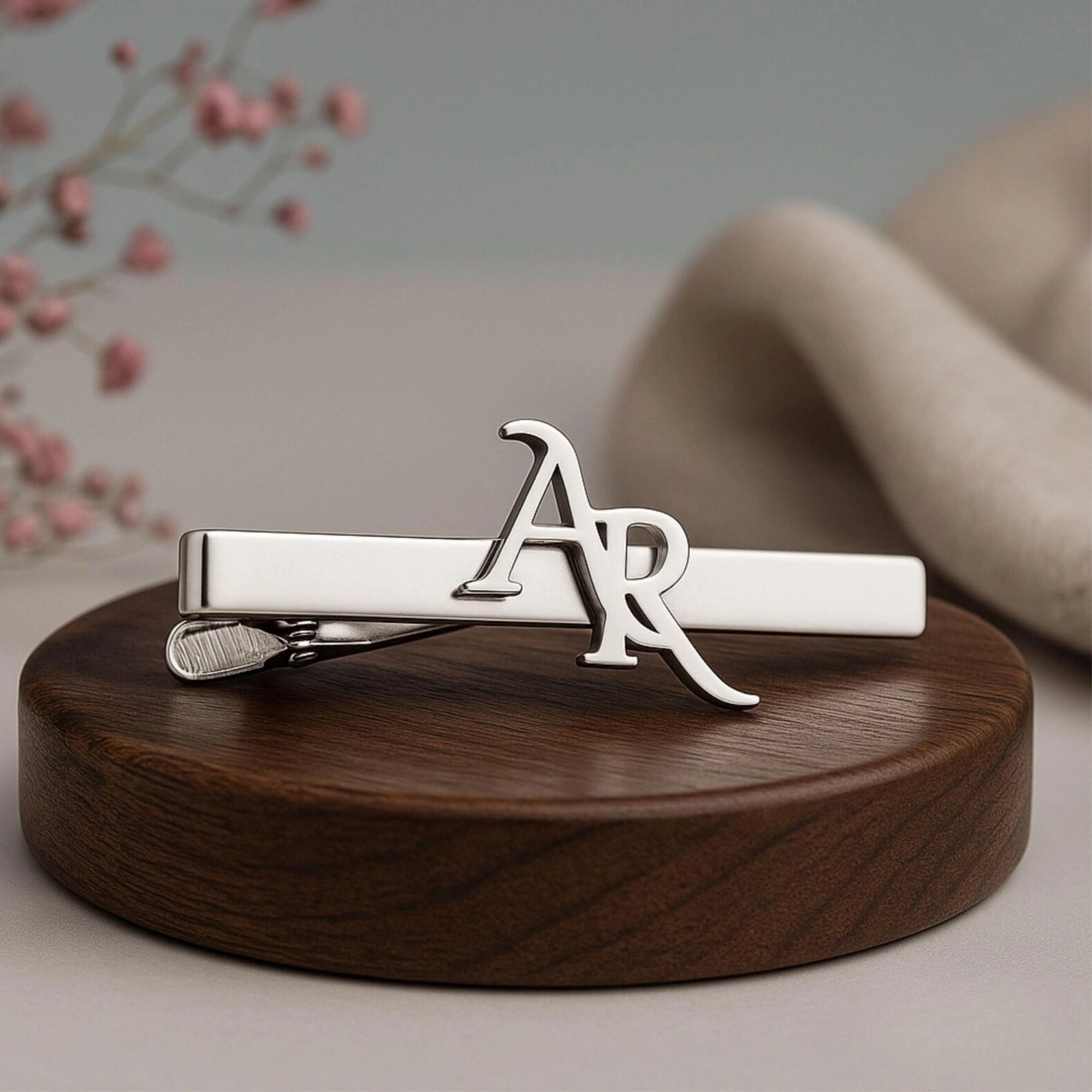 Personalized Initials Name Tie Pin for Men | Custom Brass Tie Bar with Cut-out Letters