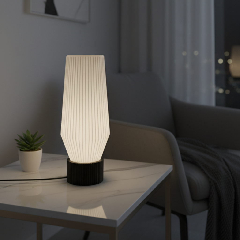 Moskai 3D Line Warm White Modern Table Lamp – Elegant Bedside & Desk Light