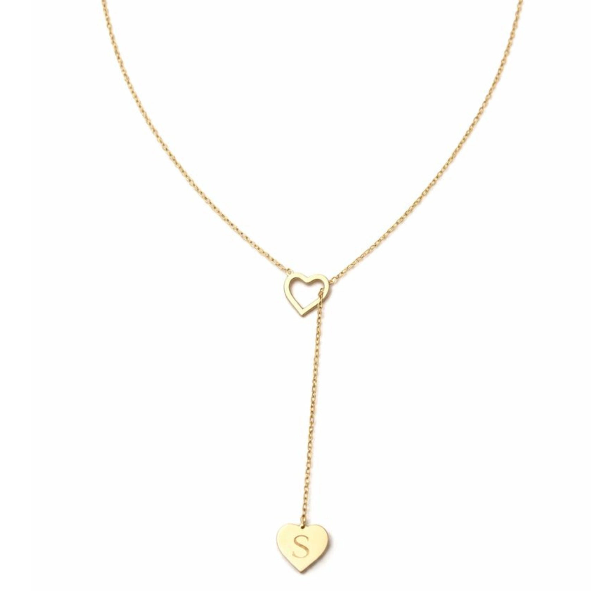 Customised Heart Initial Y-Necklace - Custom Engraved Letter in Heart Lariat Pendant for Women