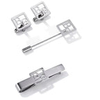 Custom Square Initial Cufflinks, Tie Clip & Lapel Pin Set - Personalized 3-Piece Men's Gift Combo