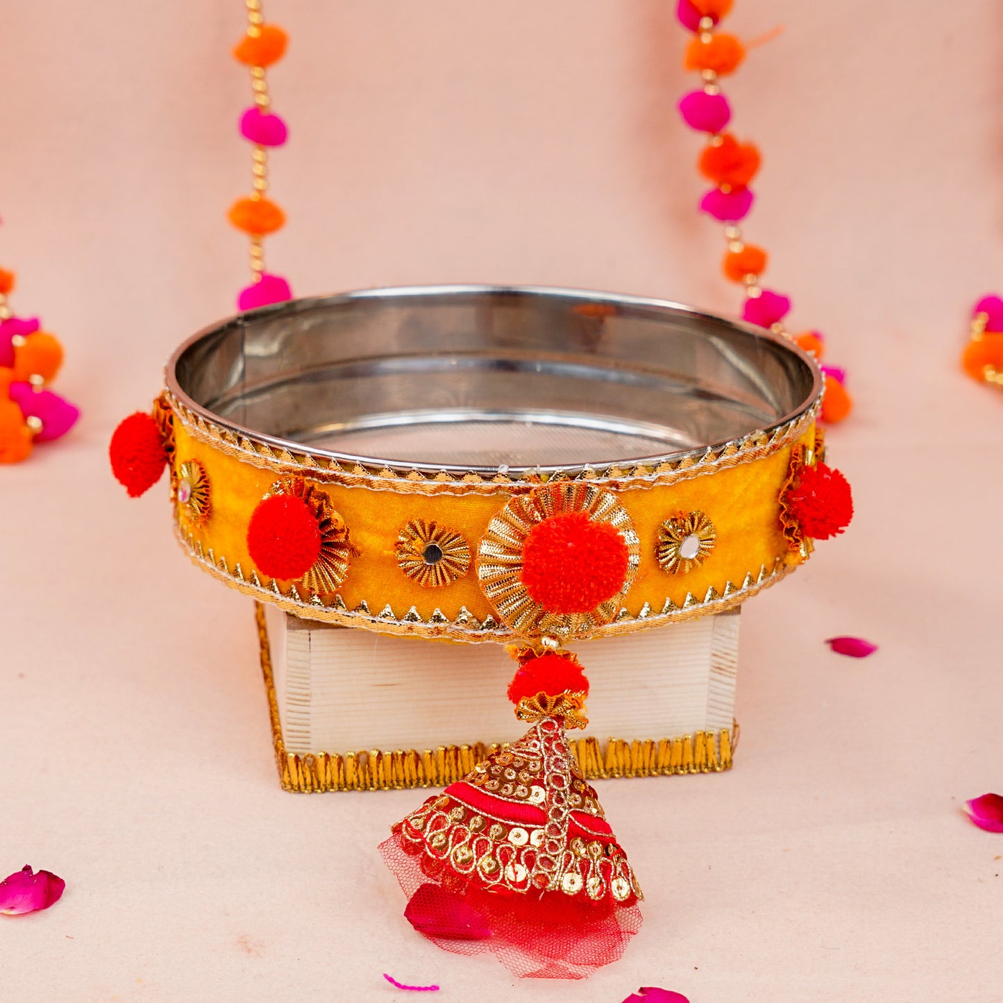 Golden Glow Yellow Karwa Chauth Pooja Thali Set | Yellow Colour Star Thali