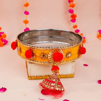 Golden Glow Yellow Karwa Chauth Pooja Thali Set | Yellow Colour Star Thali
