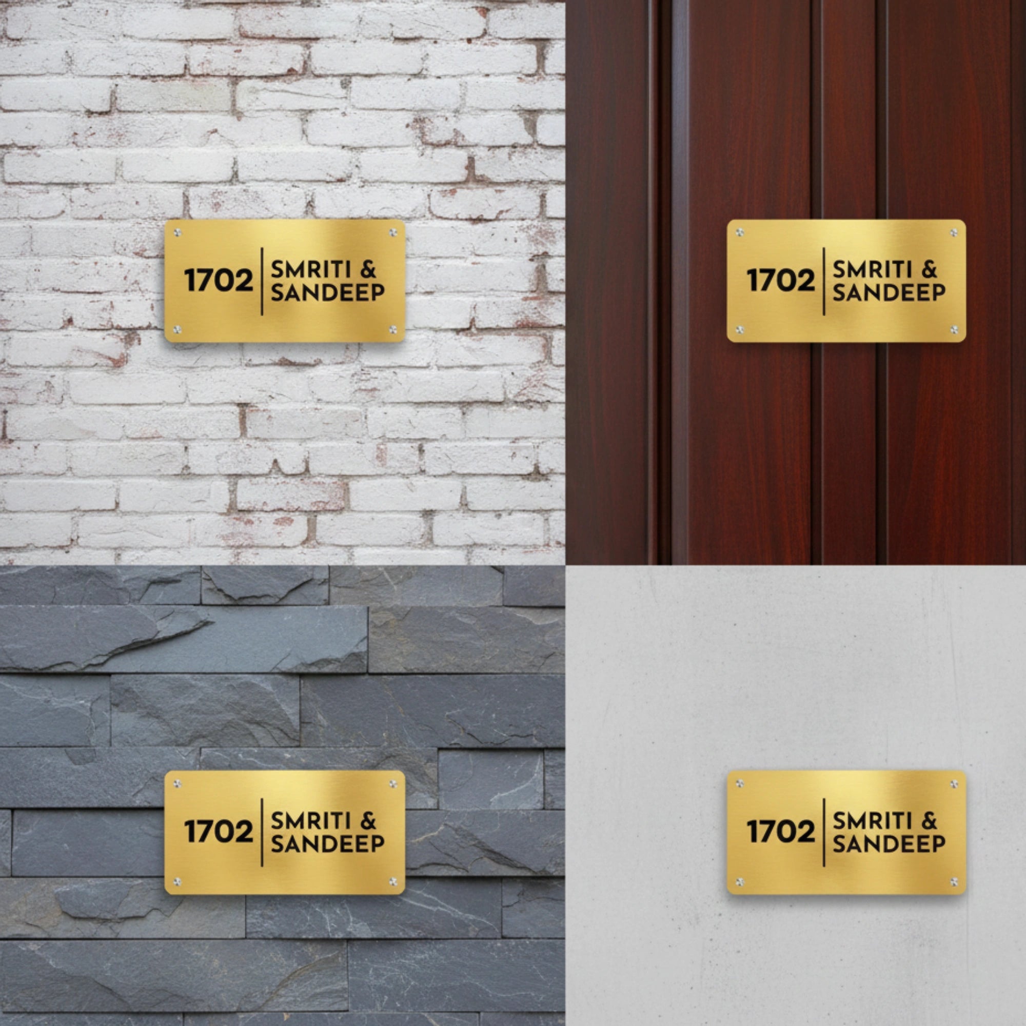 Personalised Metal Door Nameplate for Home – Customised House Name Plate with Flat Number 4x12 Inches