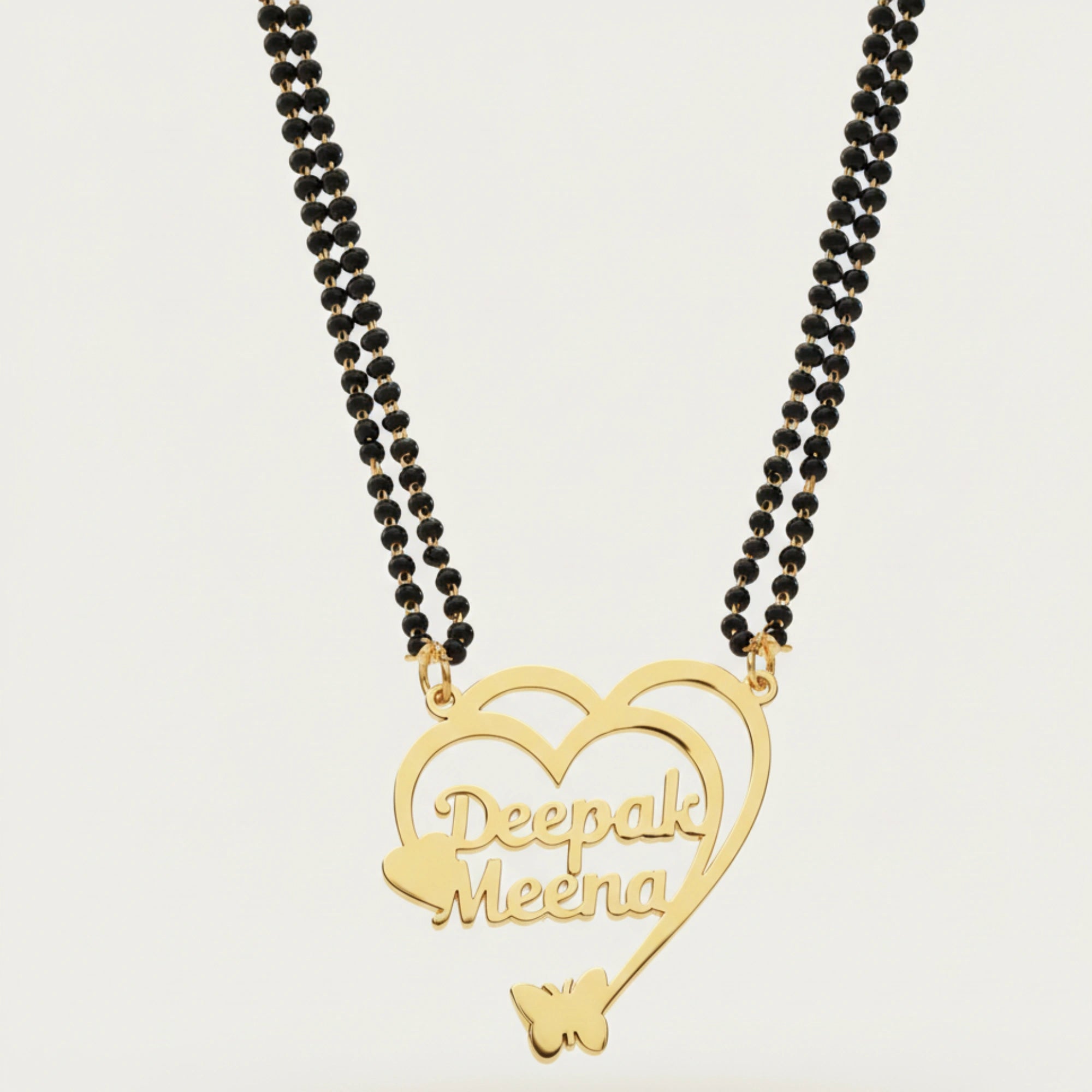 Personalized Double Heart Couple Name Mangalsutra – Custom Gold Plated Pendant