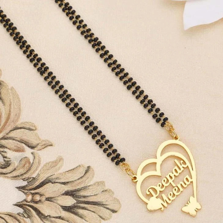 Personalized Double Heart Couple Name Mangalsutra – Custom Gold Plated Pendant