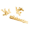 Custom Personalized Initial Cufflinks & Full Name Tie Pin Set - Brass Accessory Combo - Unique Groom, Father & Corporate Gift Set