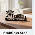 Custom Physical Therapist Desk Name Plate - Personalized Stainless Steel PT Doctor Desk Sign, Medical Clinic Office Decor