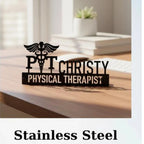 Custom Physical Therapist Desk Name Plate - Personalized Stainless Steel PT Doctor Desk Sign, Medical Clinic Office Decor