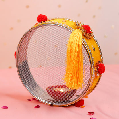 Karwa Chauth Thali Set | Yellow and Mirror Finish