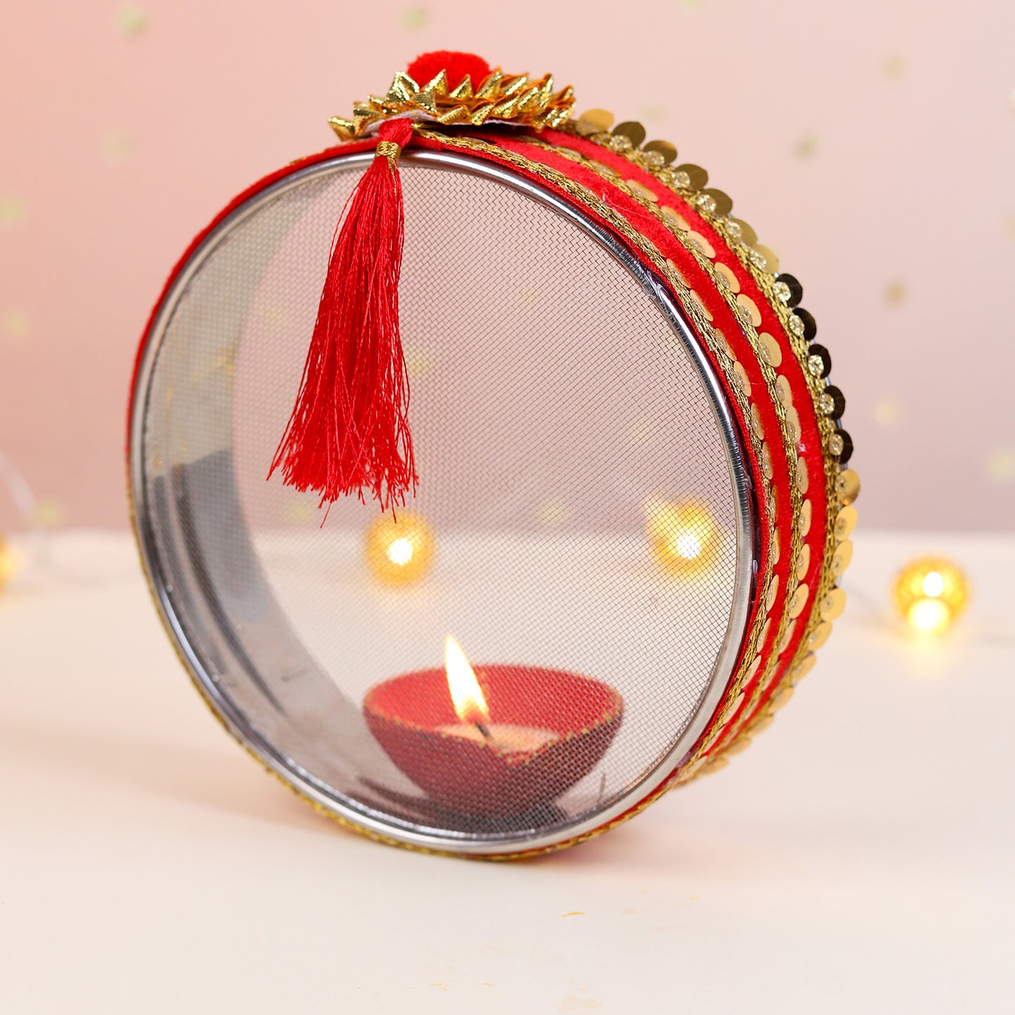 Blessings in Red Ganesha-Themed Karwa Chauth Thali Set | Steel Thali