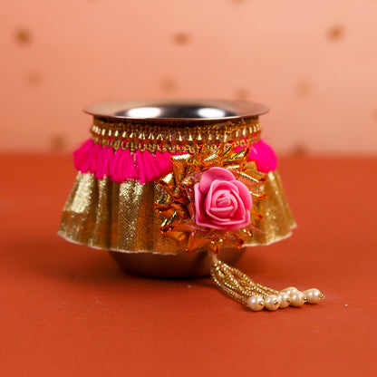 Nice Floral Karwa Chauth Thali Set | Designer Steel Thali