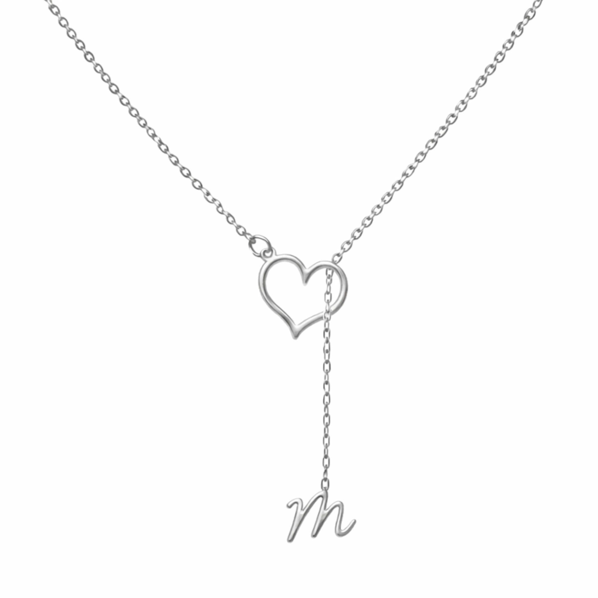 Custom Heart Initial Y-Necklace - Custom Lariat Drop Letter Pendant for Women