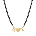 Custom Couple Initial Mangalsutra with Central Heart-Traditional Black Bead Necklace for Women