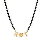 Custom Couple Initial Mangalsutra with Central Heart-Traditional Black Bead Necklace for Women