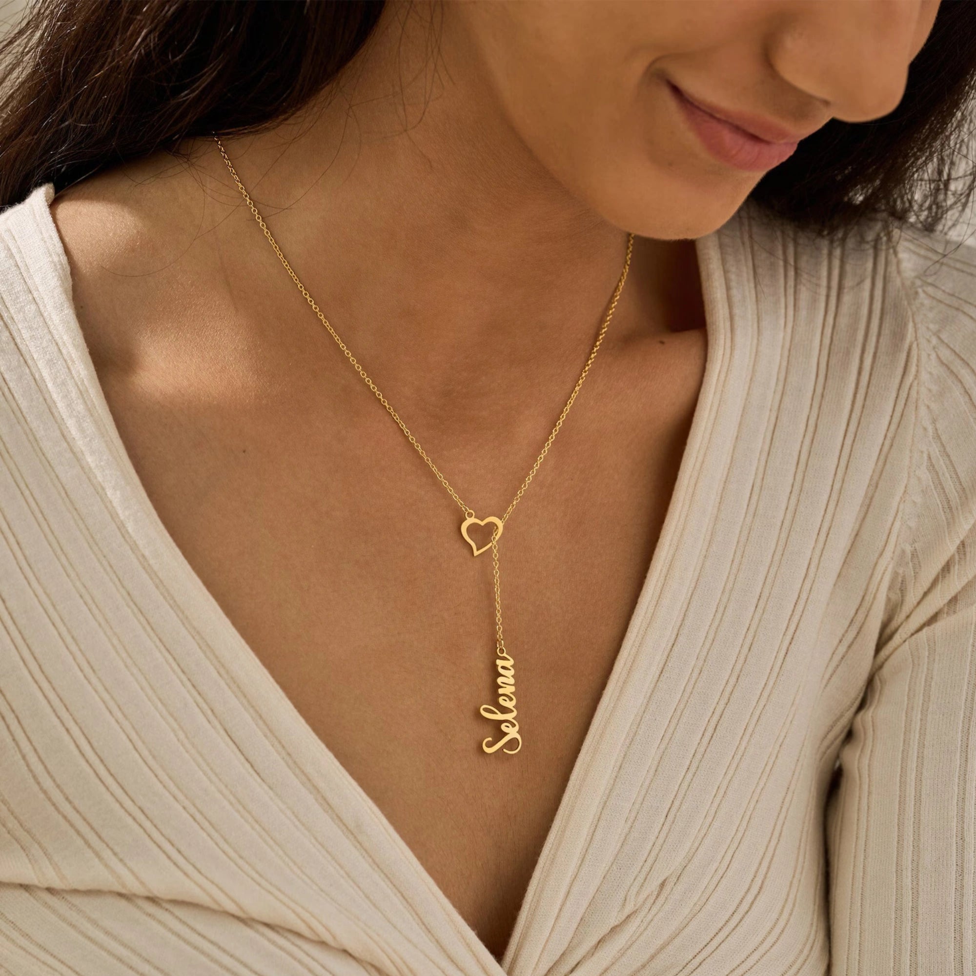 Personalized Heart Initial Y-Necklace - Custom Lariat Drop Alphabet Pendant for Women