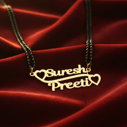 Custoimsed Double Heart Couple Name Mangalsutra – Custom Gold Plated Pendant