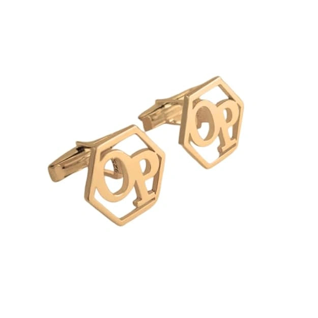 Personalized Hexagon Monogram Initial Cufflinks - Custom 2-Letter Alphabet Design for Men in Brass