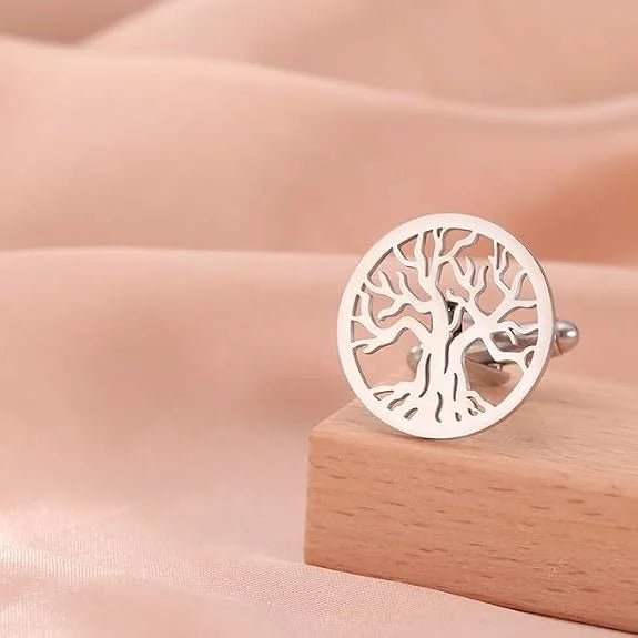 Tree of Life Cufflinks for Men in Premium Brass Metal Designer Round Cufflink Set for Wedding Suit Tuxedo and Formal Wear Stylish Groom Cufflinks for Men Gift Box Luxury Office Wear Accessories