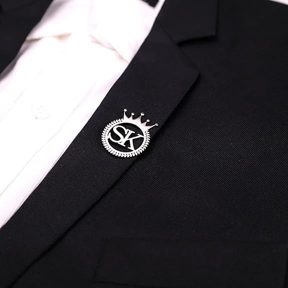 Personalised Initial Crown Brooch Pin – Custom Letter Name Royal Badge for Men & Women