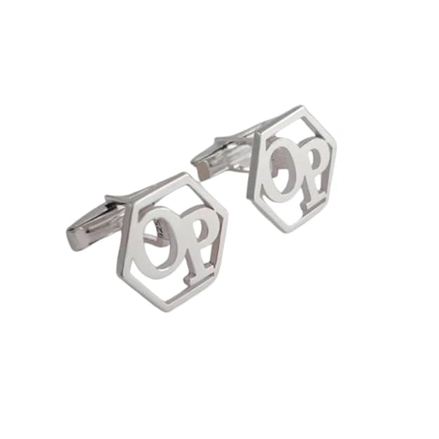 Personalized Hexagon Monogram Initial Cufflinks - Custom 2-Letter Alphabet Design for Men in Brass