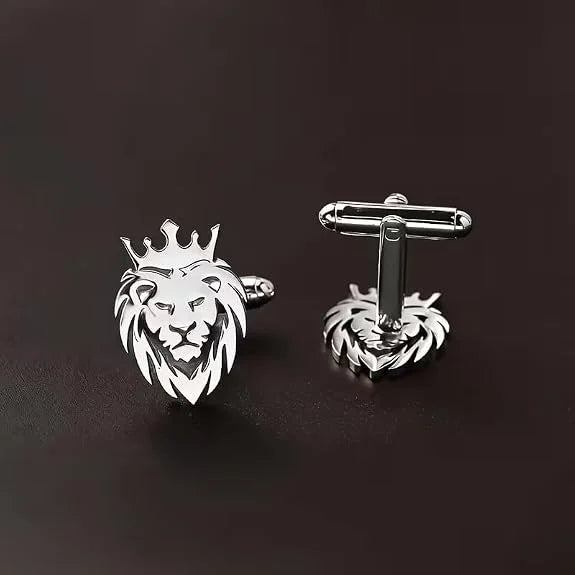 King Crown Lion Cufflinks for Men | Gold Plated Brass Lion Head Cufflinks for Formal Shirt | Royal Lion Face Design Shirt for Suit, Blazer, Tuxedo & Wedding, Suit & Blazer