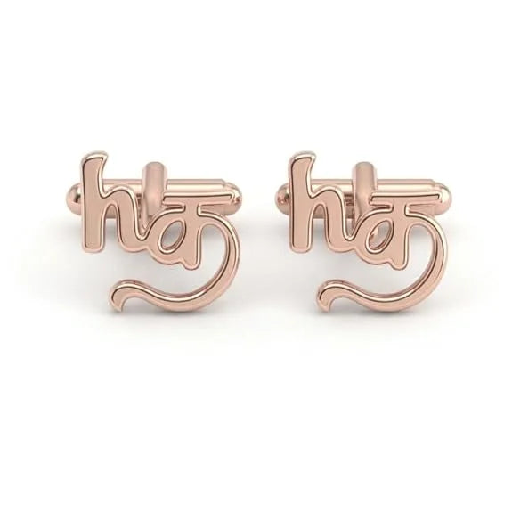 Personalised Name Cufflinks for Men Gold Finish Hindi Englsih Name Design | Custom Name Cufflinks for Man Formal Shirt | Stylish Wedding Cufflinks Groom Gift | Luxury Designer Alphabet Cufflinks for Men